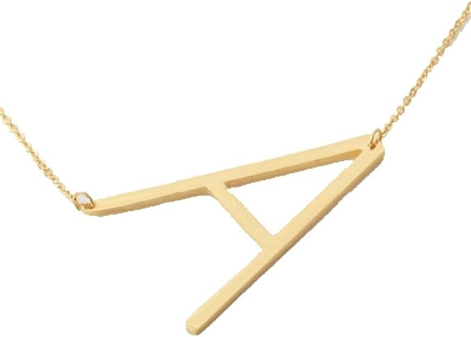Amazon.com: RINHOO Sideways Large Initial Necklace 18k Gold Plated Stainless Steel Big Letter Scr... | Amazon (US)