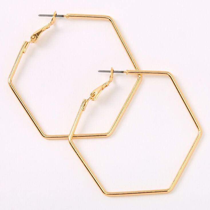 Gold 40MM Hexagon Hoop Earrings | Claire's (US)