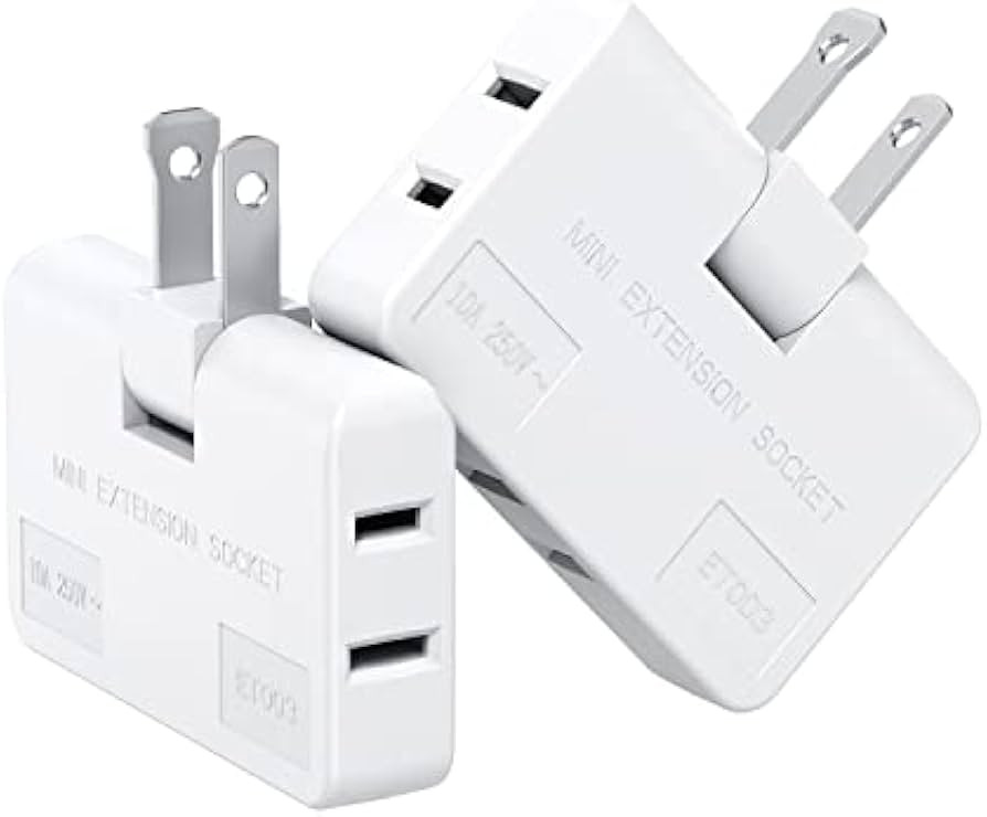 3 Way Flat Wall Plug, 2 Prong Rotatable Socket Mini Plug Extender, Ungrounded Indoor Flat Wall Ou... | Amazon (US)