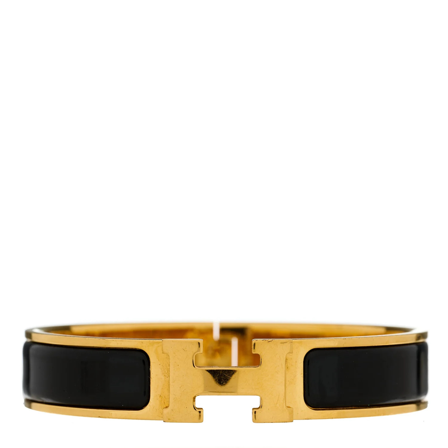 Enamel Narrow Clic Clac H Bracelet GM Black | FASHIONPHILE (US)