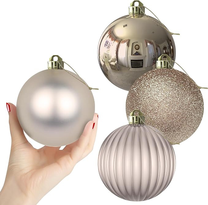 Champagne Gold 4.0" Large Christmas Balls - Christmas Tree Decoration Ornaments Shatterproof Hang... | Amazon (US)