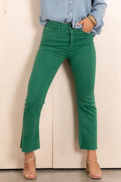 Just Black Denim Green Cropped Flare Jean | The Willow Tree