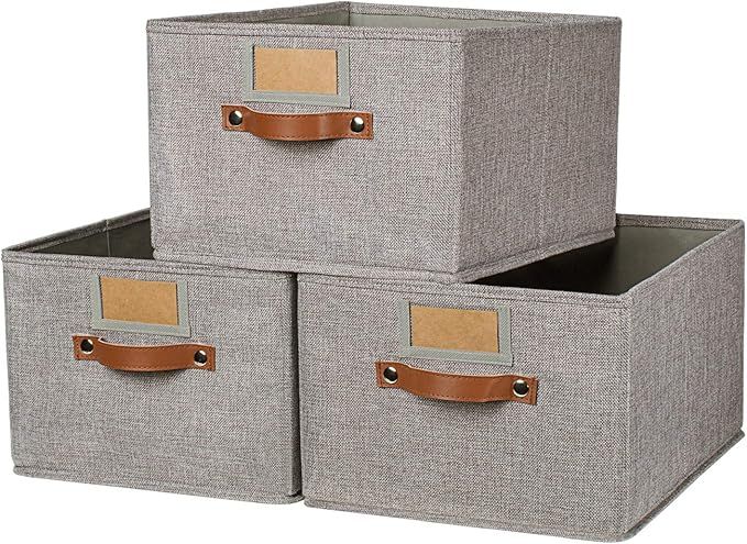 OLLVIA Large Fabric Storage Bins 3 Pack, 15.7x11.8x8.3" Foldable Storage Baskets with Labels, Dec... | Amazon (US)