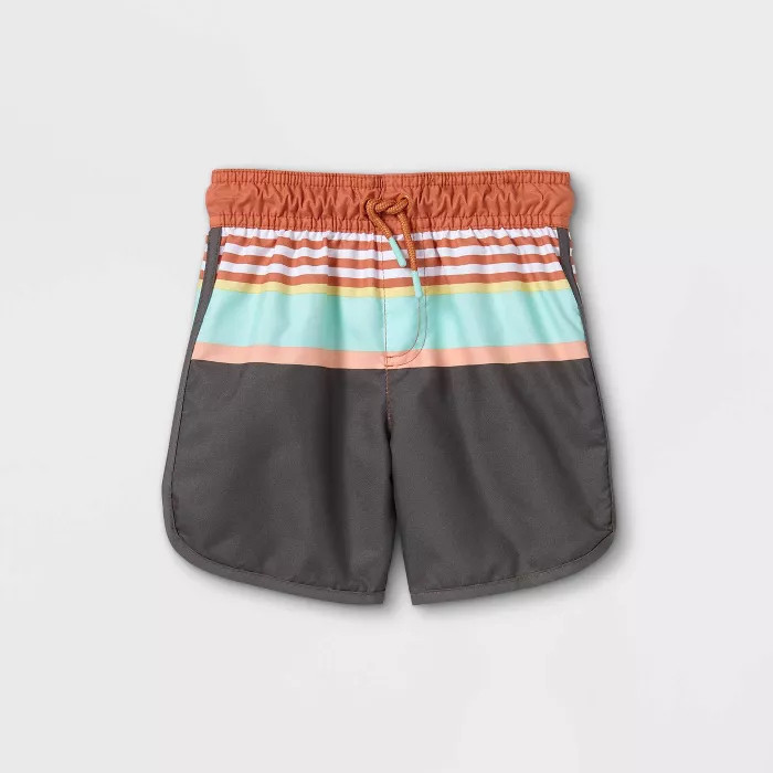 Toddler Boys' Striped Swim Trunks - Cat & Jack™ Blue/Brown/Gray | Target