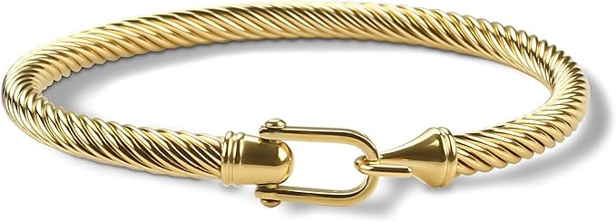 HX SHARE Twisted Cable Bracelet Stylish Fine Stainless Steel Cable Cuff Bracelet with Hook Clasp ... | Amazon (US)