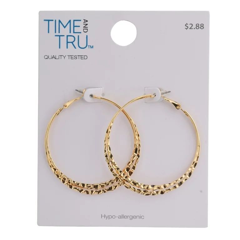 Time and Tru Gold Triple Layer Hammered Hoop Earring - Walmart.com | Walmart (US)