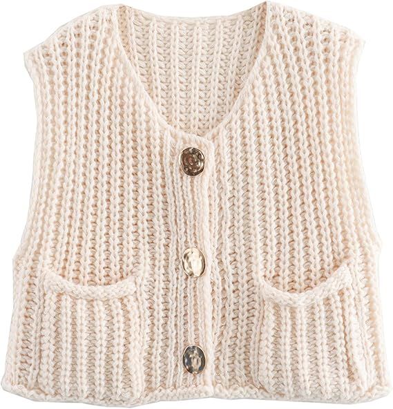 Cardigan Sweaters for Women Chunky Sweater Tank Tops Knit Vest Cropped Knitted Sweater Vest for W... | Amazon (US)