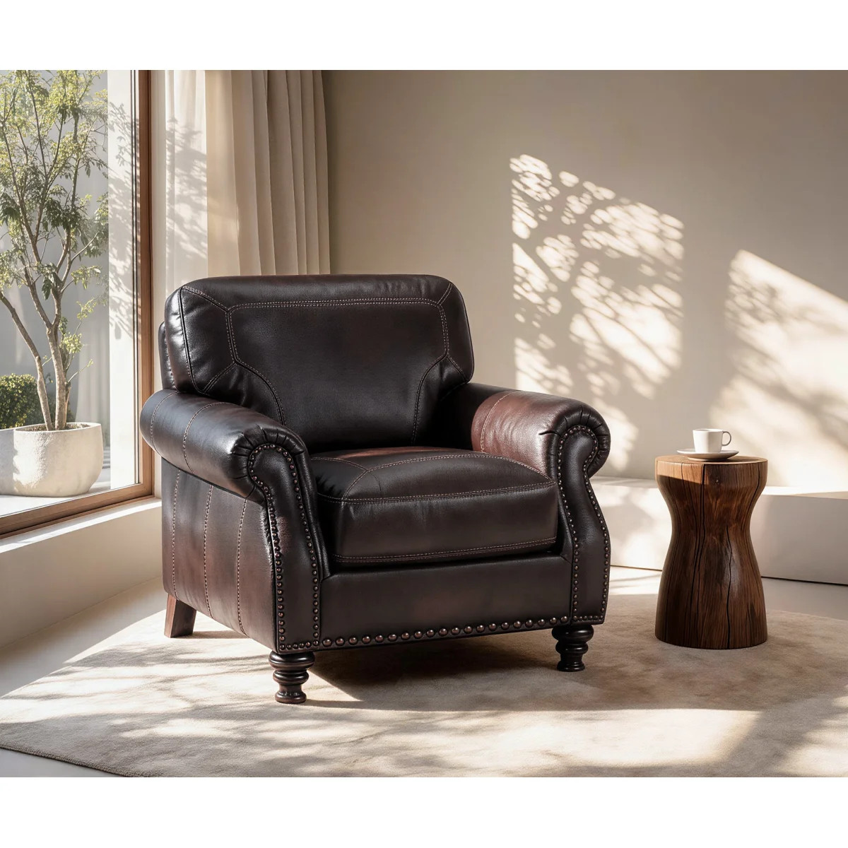 Ellard Genuine Leather Rolled Arm Accent Chair | Wayfair North America