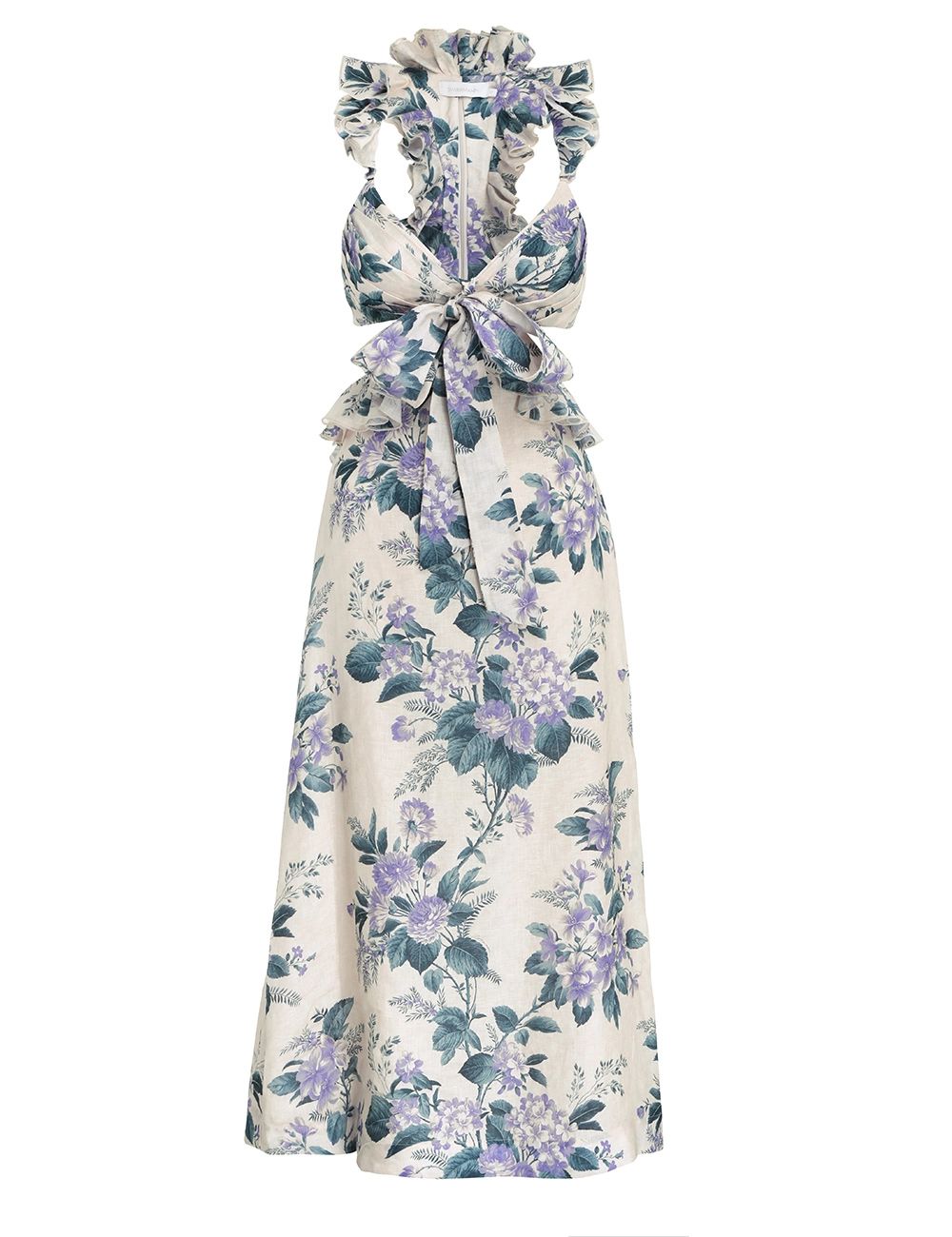 Cassia Ruffle Midi Dress-Hydrangea Floral-0P | ZIMMERMANN (US, CA, EU, MENA)