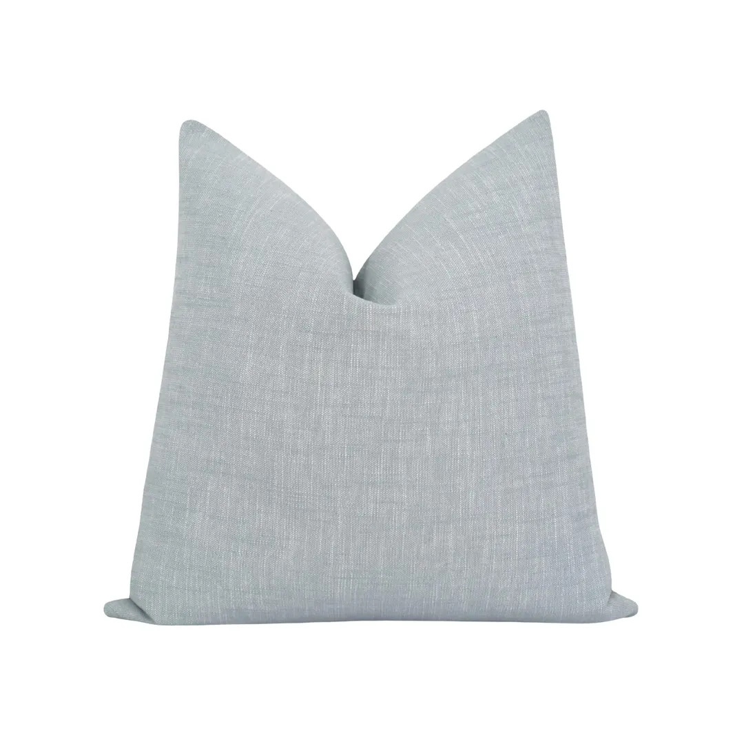 Linen Blend Pillow Cover in Mist Blue • Soft Blue Decorative Pillow Cover • Double Sided Pill... | Etsy (US)