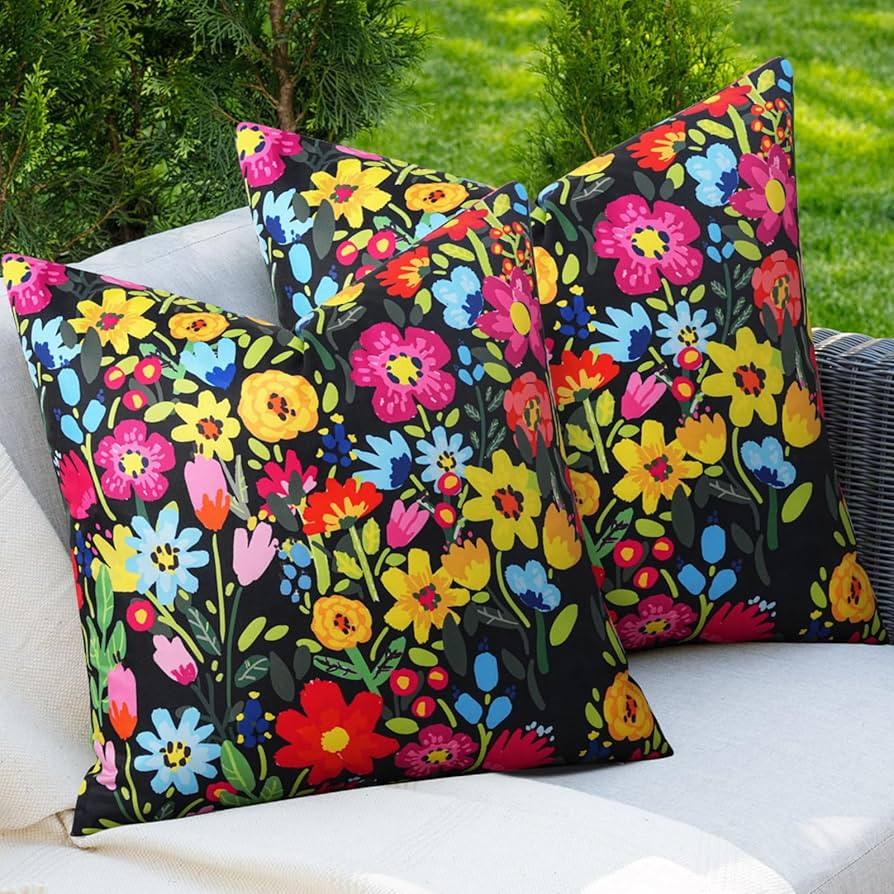 Adabana Spring Summer Outdoor Waterproof Floral Pillow Covers Set of 2 Square Colorful Couch Cush... | Amazon (US)