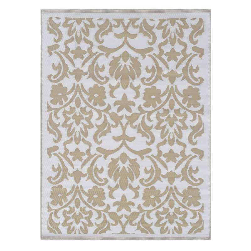 Beige Flower Plastic Outdoor Rug, 6x9 | At Home
