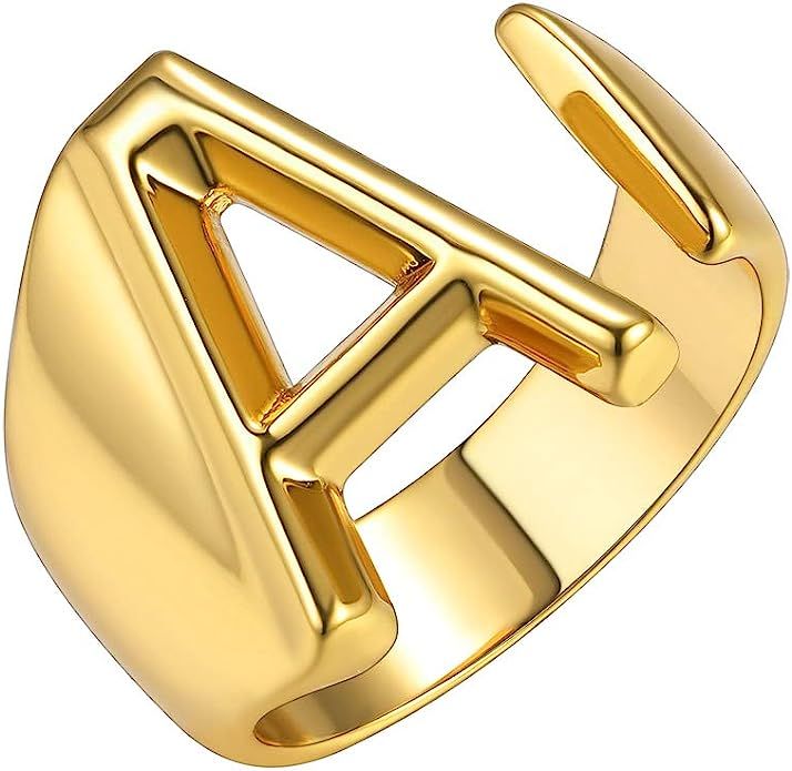 GoldChic Jewelry Personalized Gold Bold Initial Letter Open Ring Adjustable Women Statement Rings... | Amazon (US)