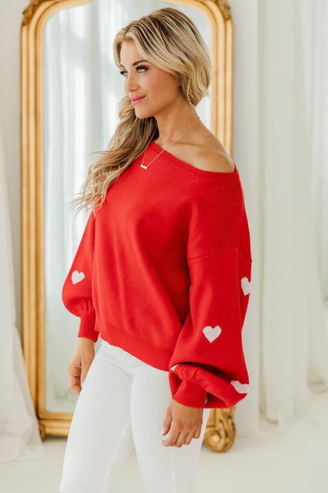 Like A Love Song Red Heart Balloon Sleeve Sweater | Pink Lily