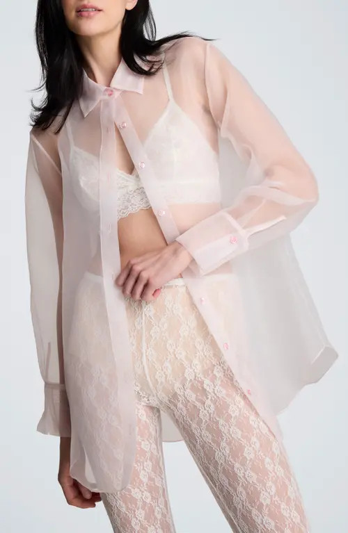 Kenneth Cole Sheer Oversize Button-Up Shirt in Chintz Pink at Nordstrom, Size Medium | Nordstrom