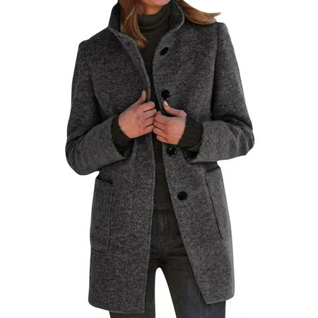 TQWQT Womens Black Pea Coats Clearance Wool Blazer Jacket Stand Collar Plus Size Peacoat Long Wool Blend Overcoat Black 3XL | Walmart (US)