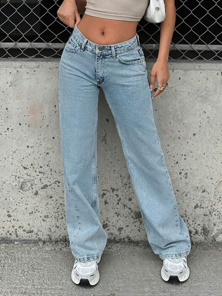 SHEIN PETITE 100%Cotton Petite Low Waist Wide Leg Jeans | SHEIN