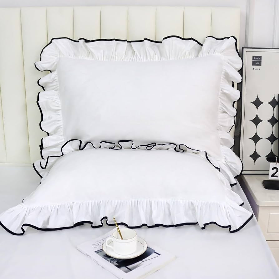 Lemfux Pillow Cases White Edge Ruffle 20x30 Inch, Set of 2, French Country Style Vintage Decorati... | Amazon (US)