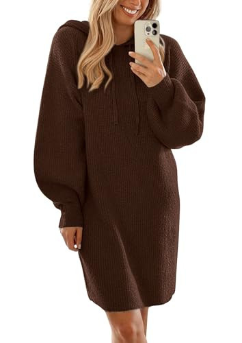 PRETTYGARDEN Womens Fall Sweater Dress Casual Long Sleeve Chunky Knit Pullover Oversized Hoodie Tunic Sweaters Winter Clothes (Brown,X-Small) | Amazon (US)