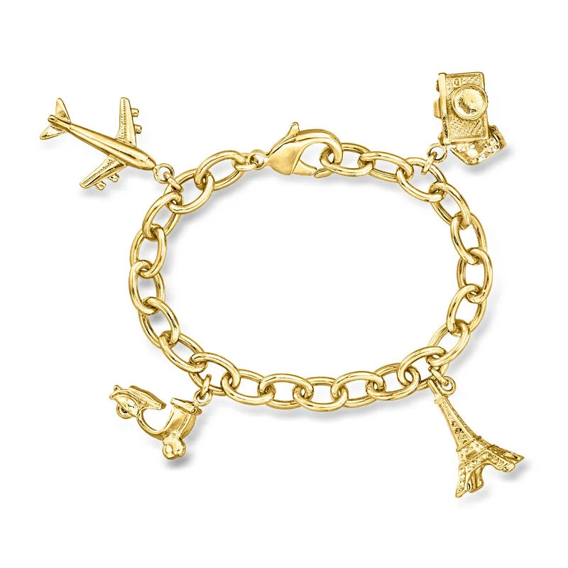 Italian 14kt Yellow Gold-Plated Travel Charm Bracelet | Ross-Simons