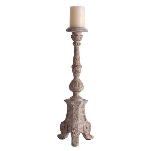Atlas French Country Grey Candlestick Candleholder - Small | Kathy Kuo Home