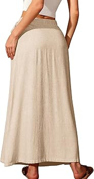 ELLEVEN Linen Wrap Maxi Skirt Elastic Back Waistband Flowy A Line Summer Casual Long Skirt | Amazon (US)