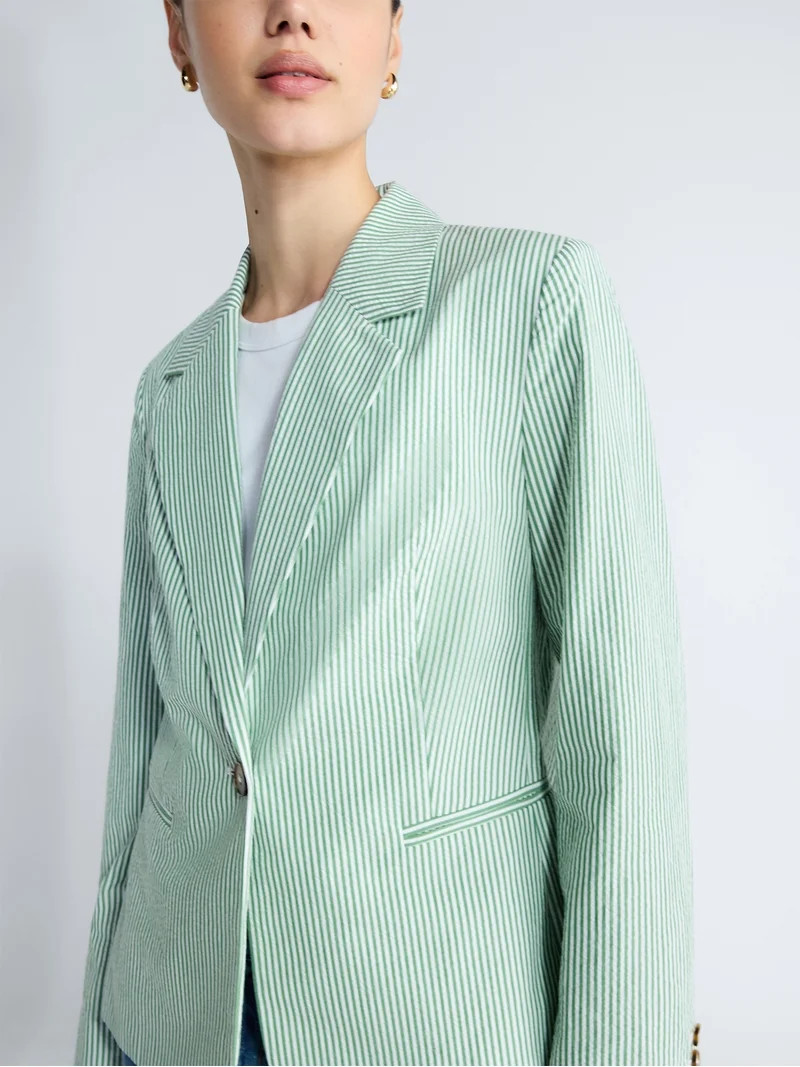 Free Assembly Women's and Women's Plus Single Breasted Cotton Blazer, Sizes XS-4X | Walmart (US)