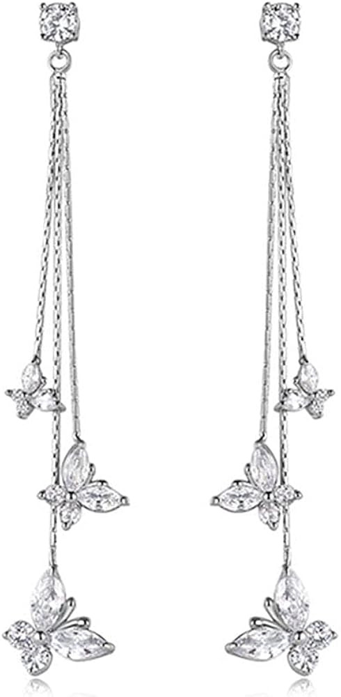Butterfly Earring for Women Crystal Butterfly Tassel Earrings Long Drop Dangle Earrings Jewelry f... | Amazon (US)