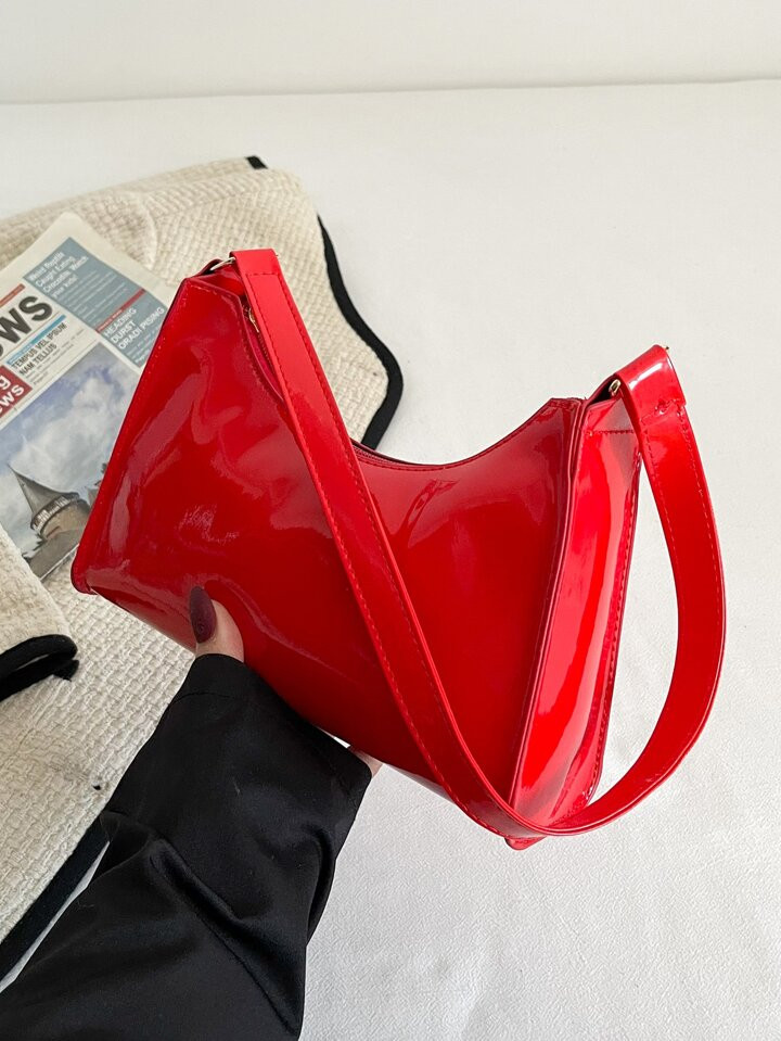 Minimalist Bag Vintage, Retro, Fashionable, Minimalist, Casual, Y2K,Solid Color Red Patent Leathe... | SHEIN
