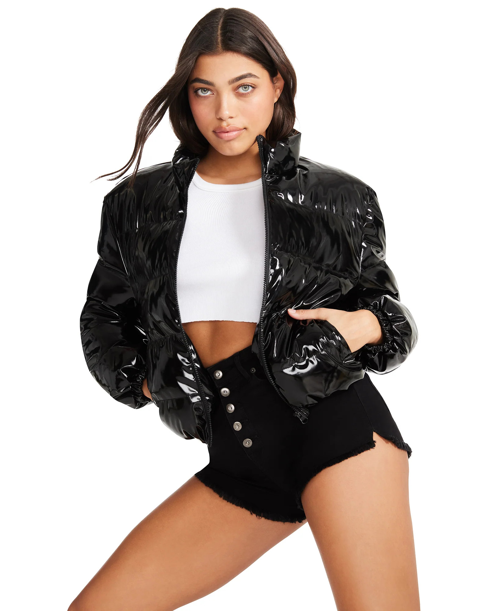 CLOUD SHINE VINYL PUFFER BLACK | Steve Madden (US)