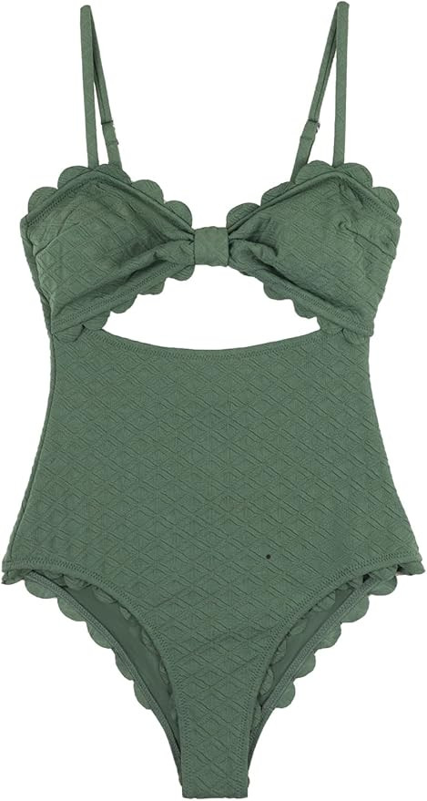 CUPSHE Women's One Piece Swimsuit Sexy Black Cutout Scallop Trim Bathing Suit | Amazon (US)