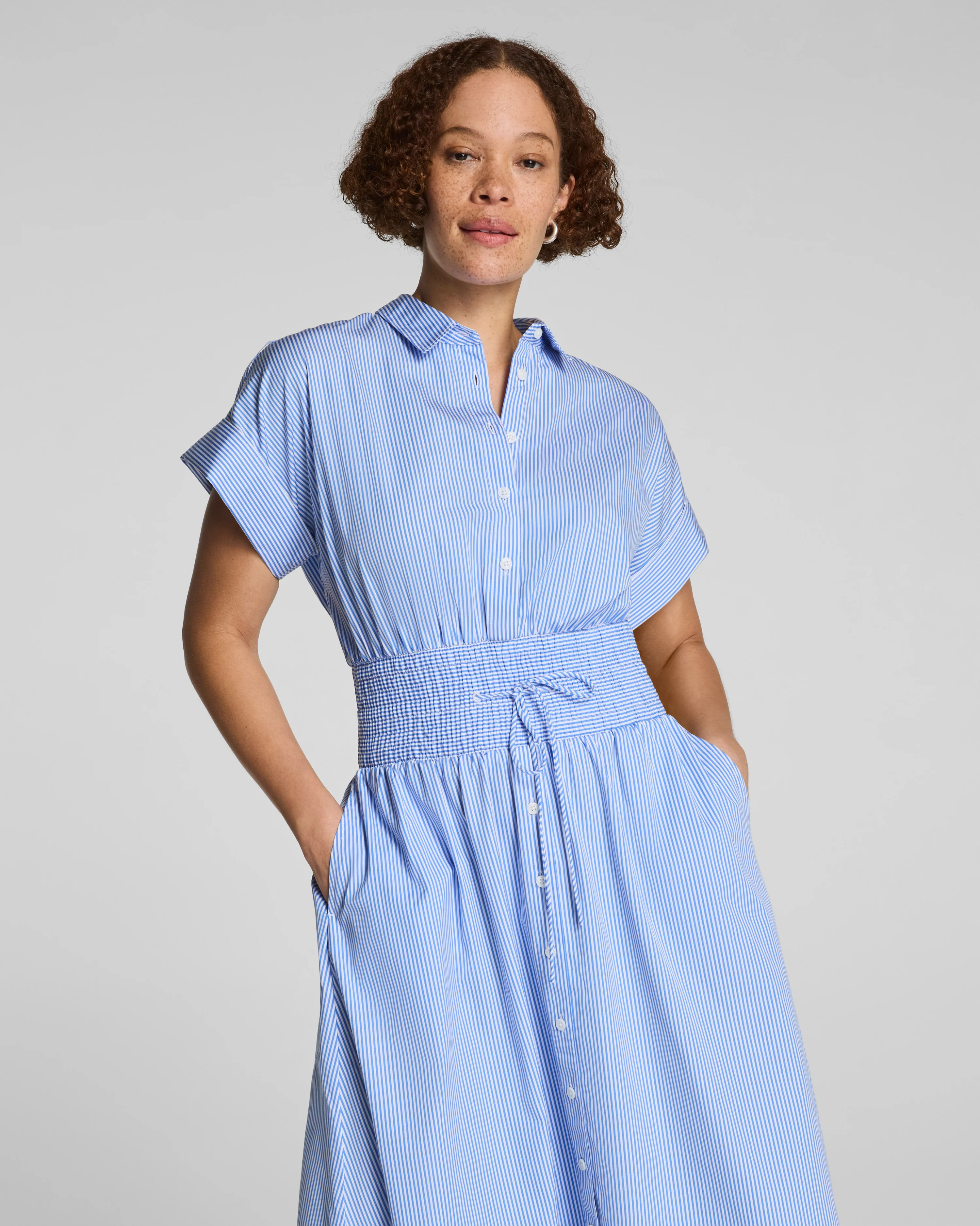 SPANX® Poplin Smocked Midi Shirt Dress | Spanx