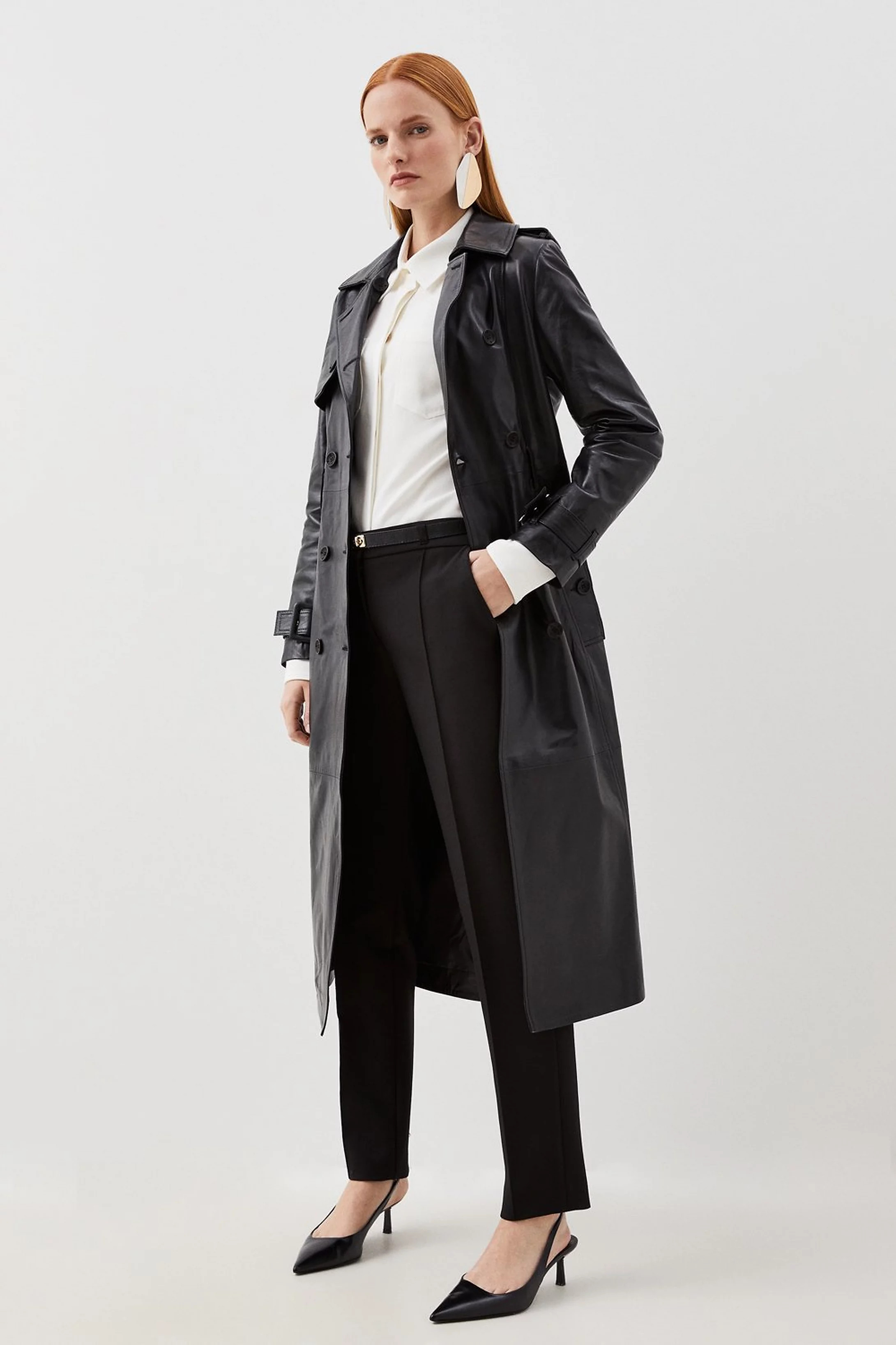 Leather Trench Belted Mac Midi Coat | Karen Millen US
