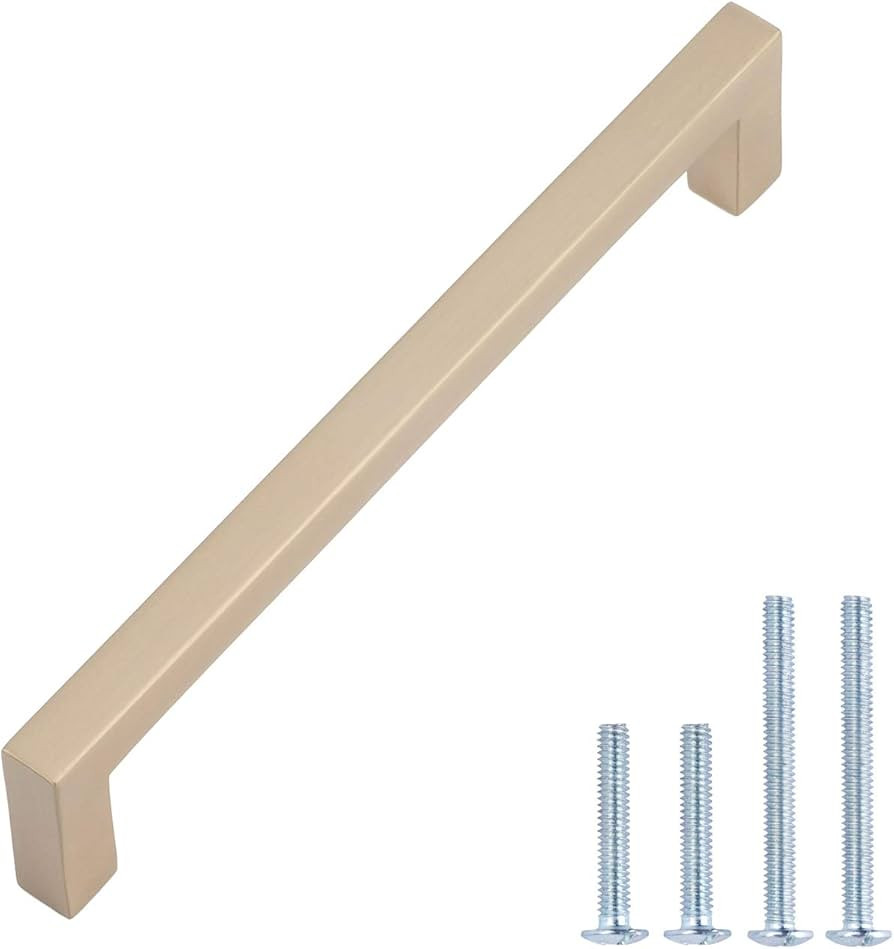 Amazon Basics Modern Square Cabinet Pull Handle, 5.39-inch Length (5-inch Hole Center), Golden Ch... | Amazon (US)