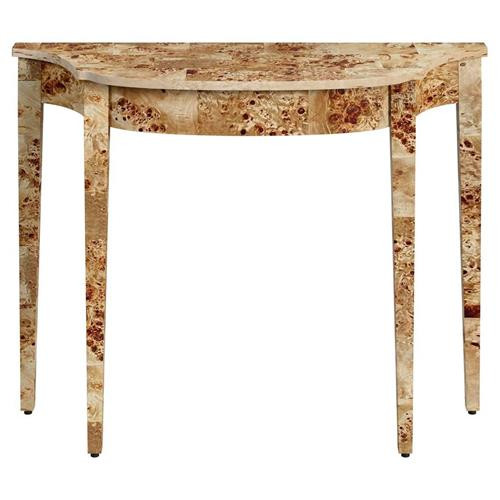Calag Rustic Lodge Light Brown Burl Wood Veneer Console Table | Kathy Kuo Home