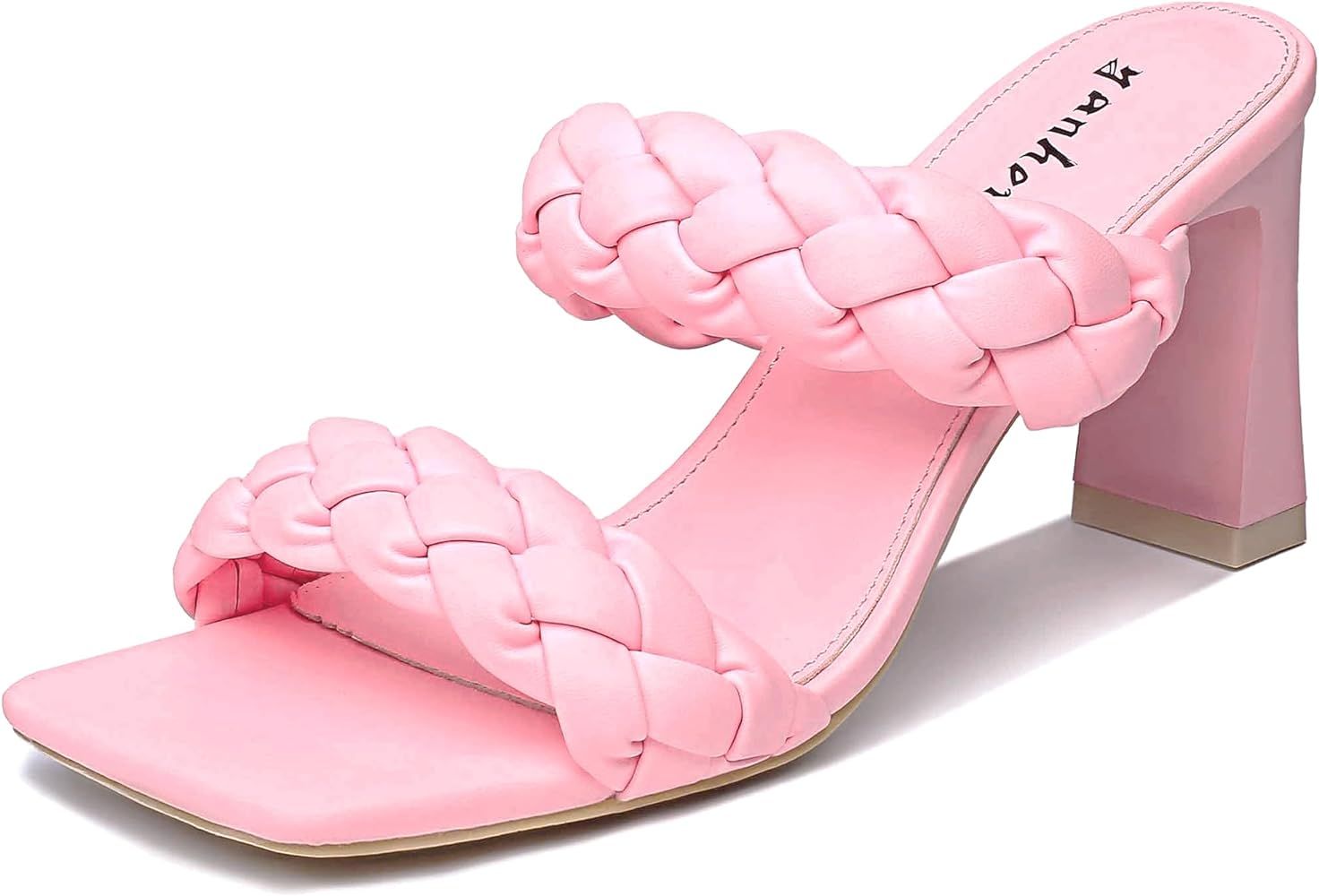 Women's Braided Heeled Sandals Fashion Square Toe Heels Block Chunky Heel Mules Slip On Dress Sex... | Amazon (US)