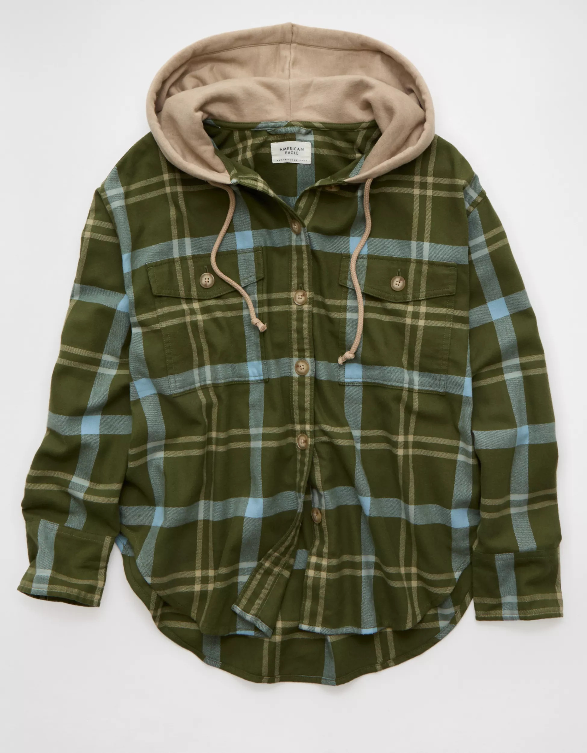 AE Plaid Hooded Button-Up Shirt | American Eagle Outfitters (US & CA)