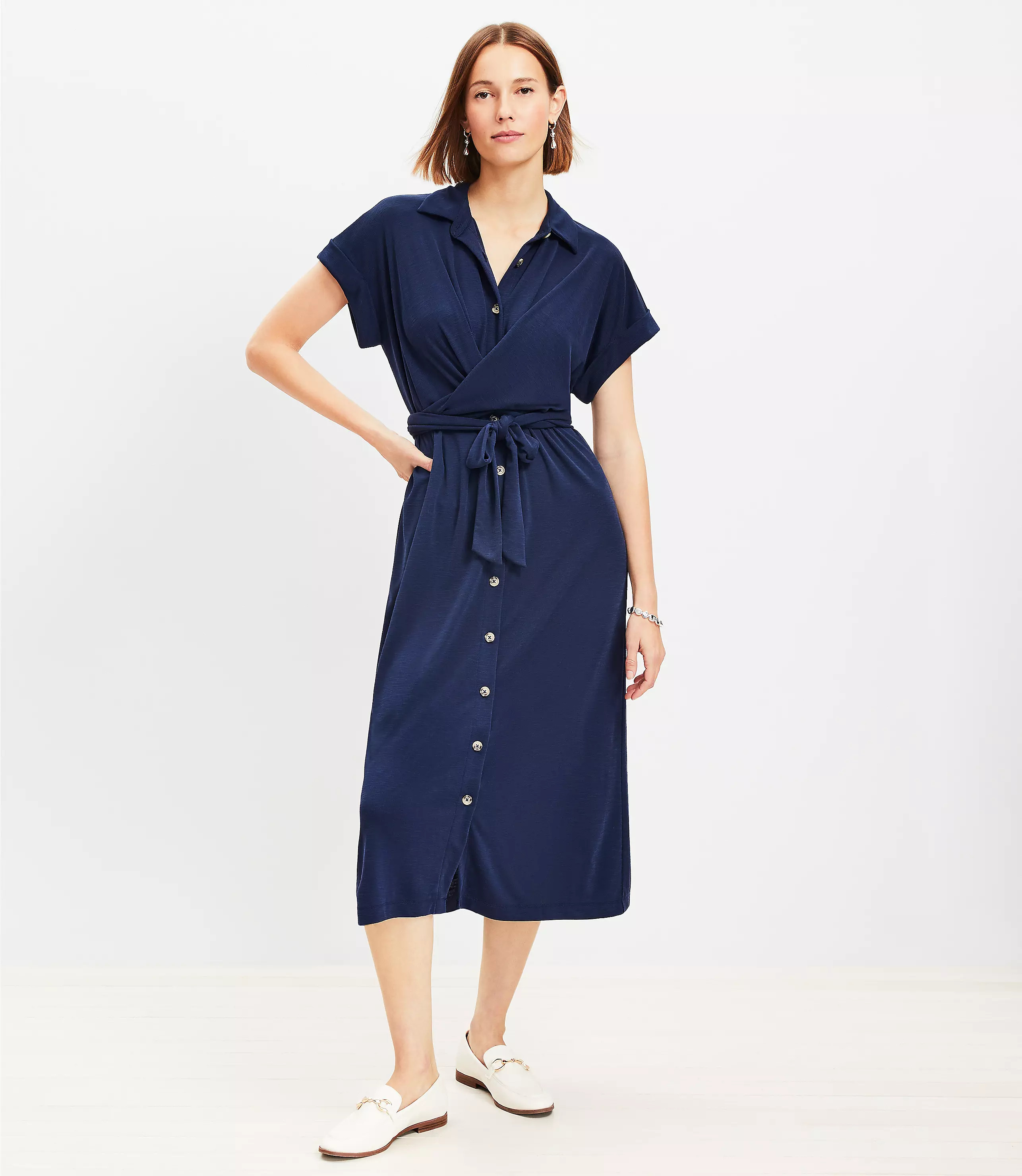 Petite Tie Front Midi Shirtdress | LOFT