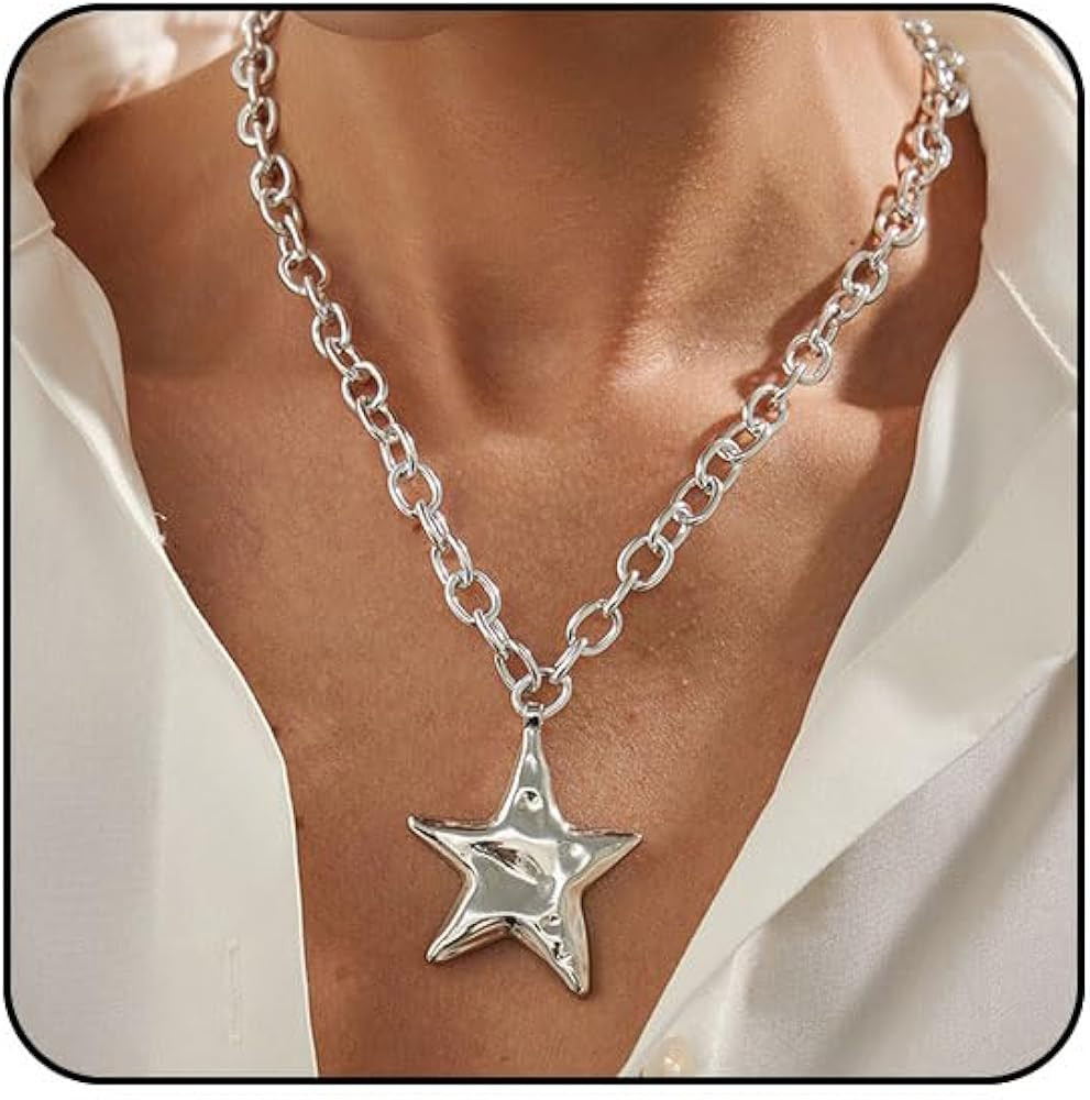 Chunky Gold Star Necklace Big Silver Statement Necklace for Women Big Star Chunky Necklaces Large... | Amazon (US)