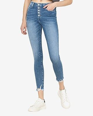 Flying Monkey High Waisted Button Fly Cropped Skinny Jeans | Express