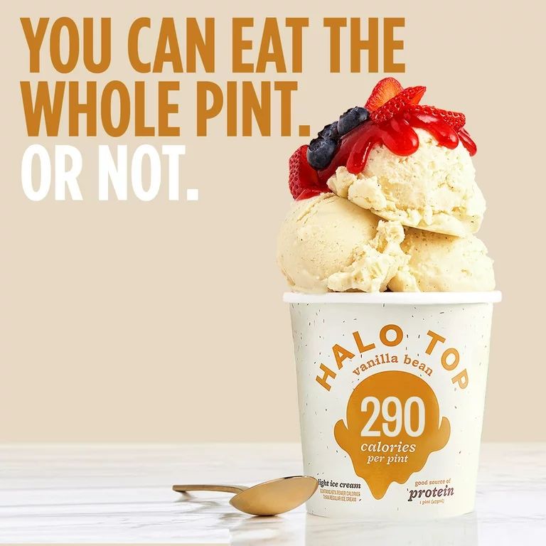 Halo Top LowCalorie Vanilla Bean Light Ice Cream Pint, 16 fl oz - Walmart.com | Walmart (US)