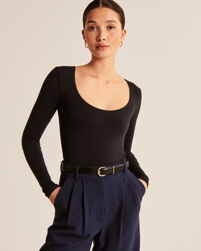 Women's Long-Sleeve Cotton Seamless Fabric Scoopneck Bodysuit | Women's Tops | Abercrombie.com | Abercrombie & Fitch (US)