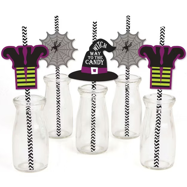 Big Dot of Happiness Happy Halloween - Paper Straw Decor - Witch Party Striped Decorative Straws ... | Target