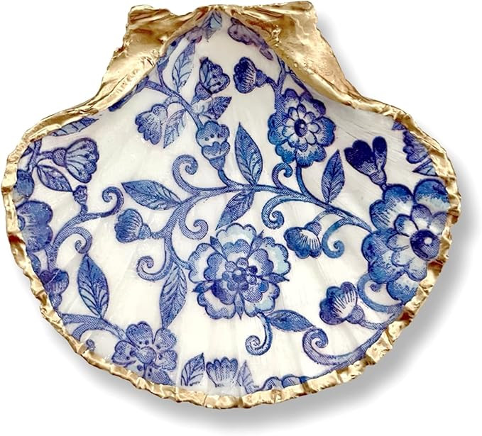 Blue Floral Lace Trinket with Pearl Earrings, Chinoiserie Home Decor Jewelry Ring Dish Gifts for ... | Amazon (US)