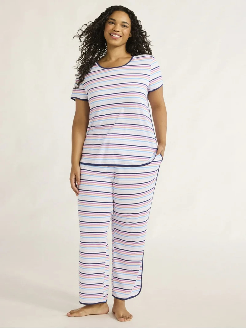 Joyspun Women's and Women’s Plus Lightweight Sleep Tee and Pants Set, 2-Piece, Sizes XS to 3X | Walmart (US)