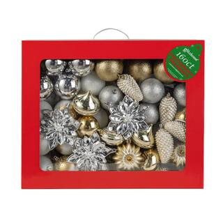160 CT Christmas Elegant Silver and Gold Deluxe Boxed Shatterproof Ornaments | The Home Depot