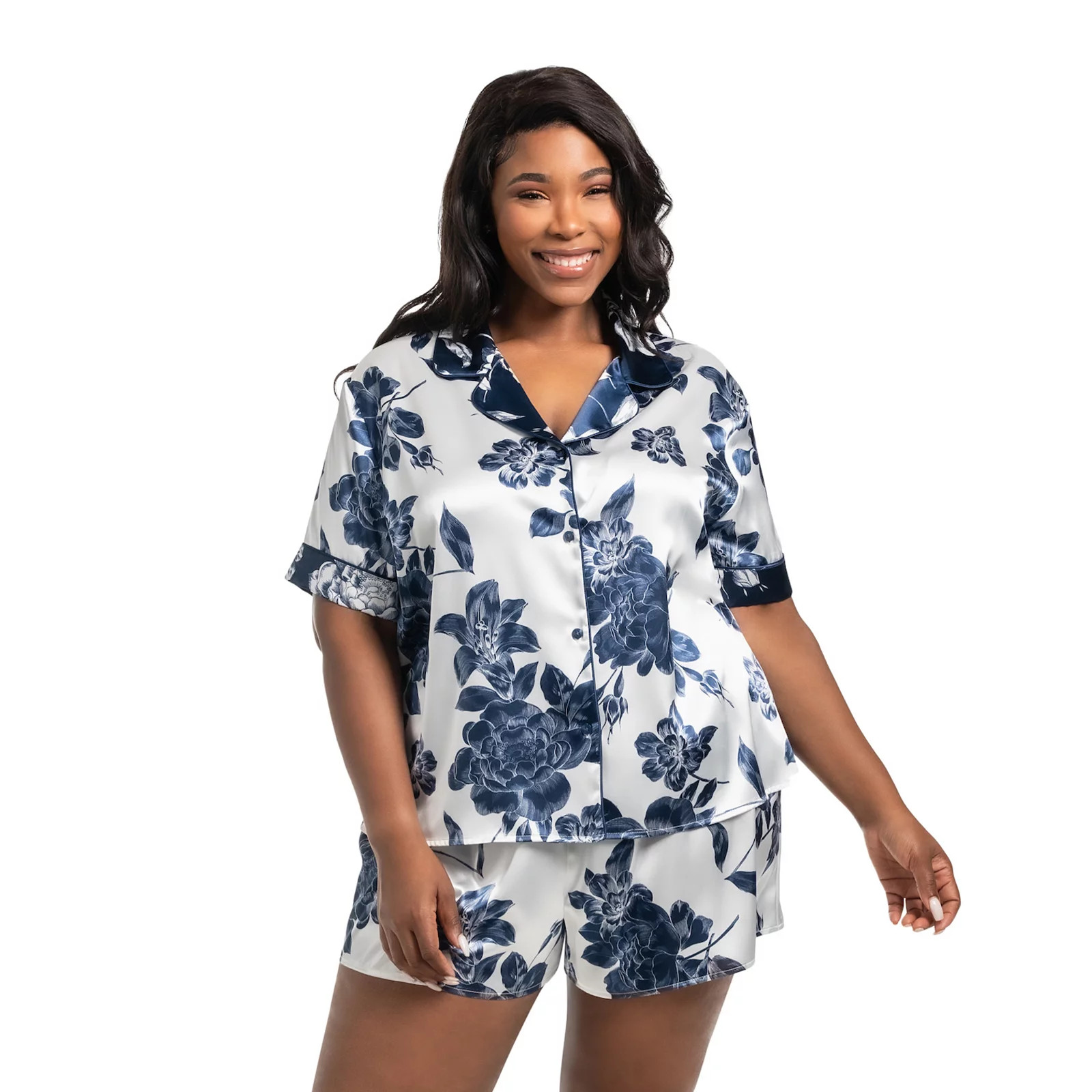 Plus Size Lilac+London 2-pc. Solid Satin Short Sleeve Pajama Top & Pajama Shorts Set | Kohl's