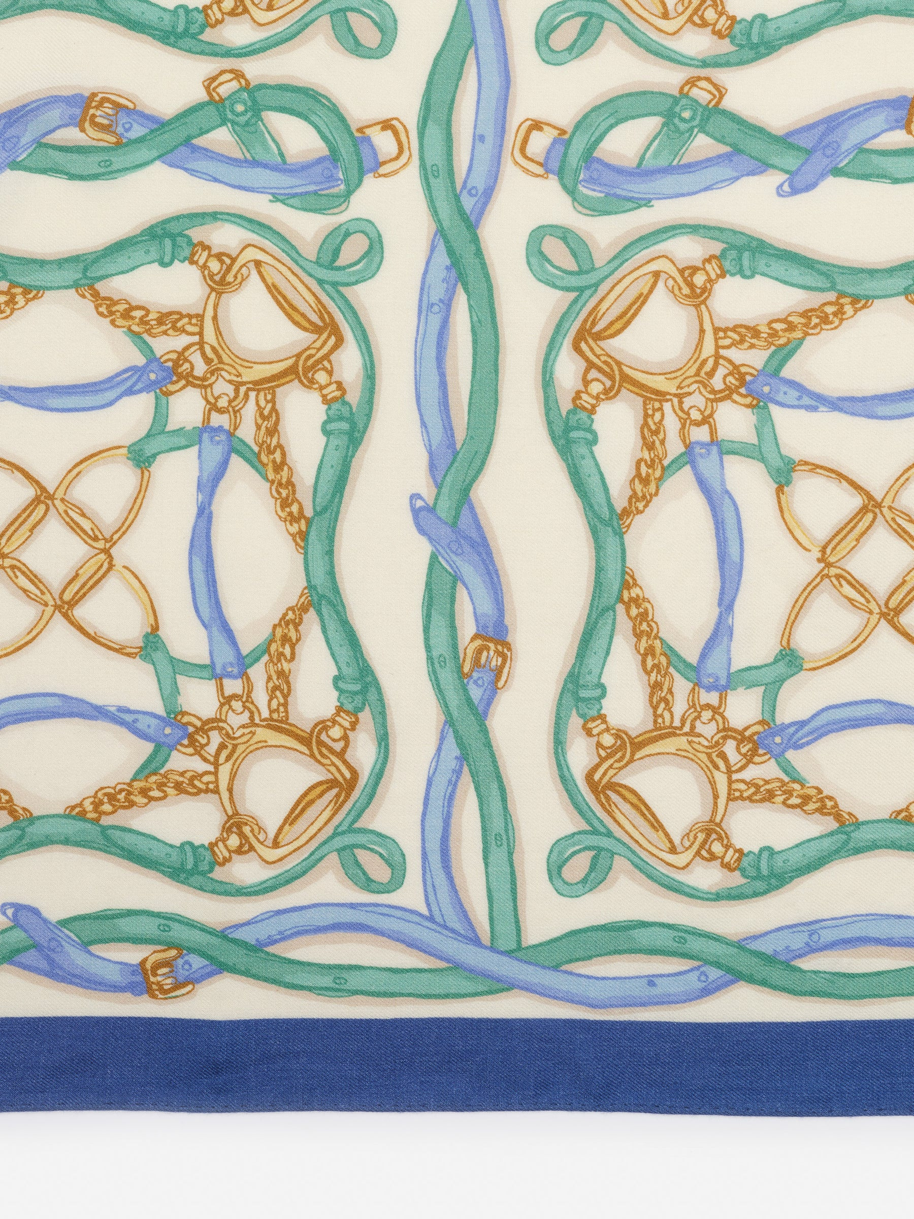 Off_White/Blue/Green Riding Lessons Corner Sarita Scarf | Women's Scarves | J.McLaughlin | J.McLaughlin