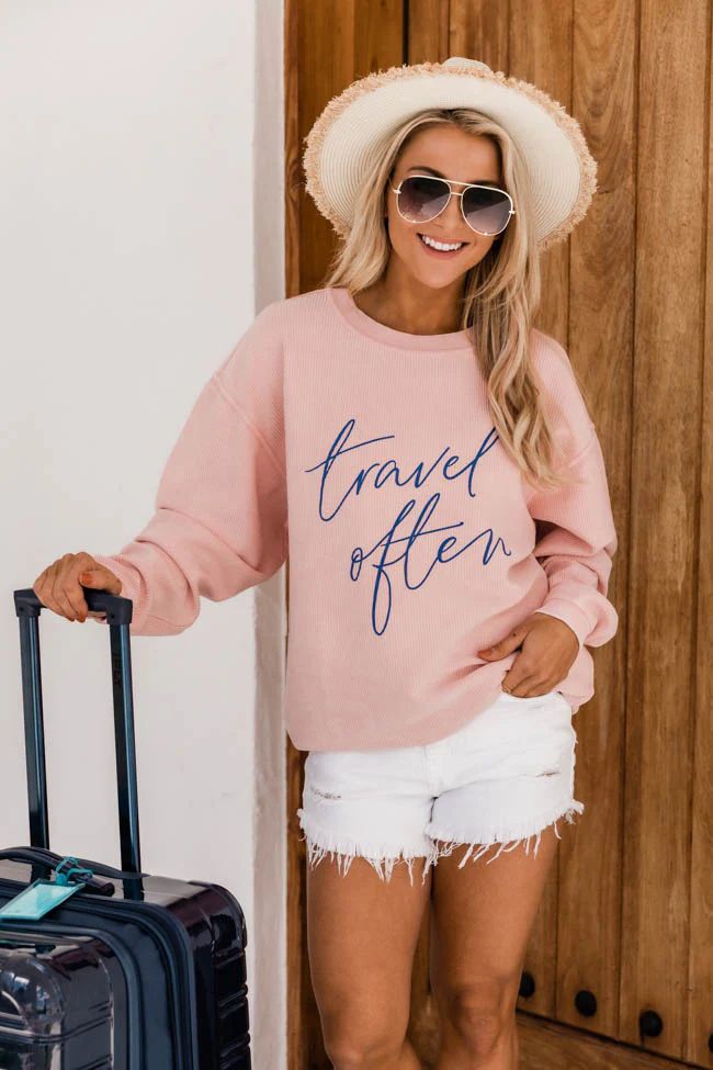 Travel Often Pink Corded Graphic Sweatshirt | Pink Lily
