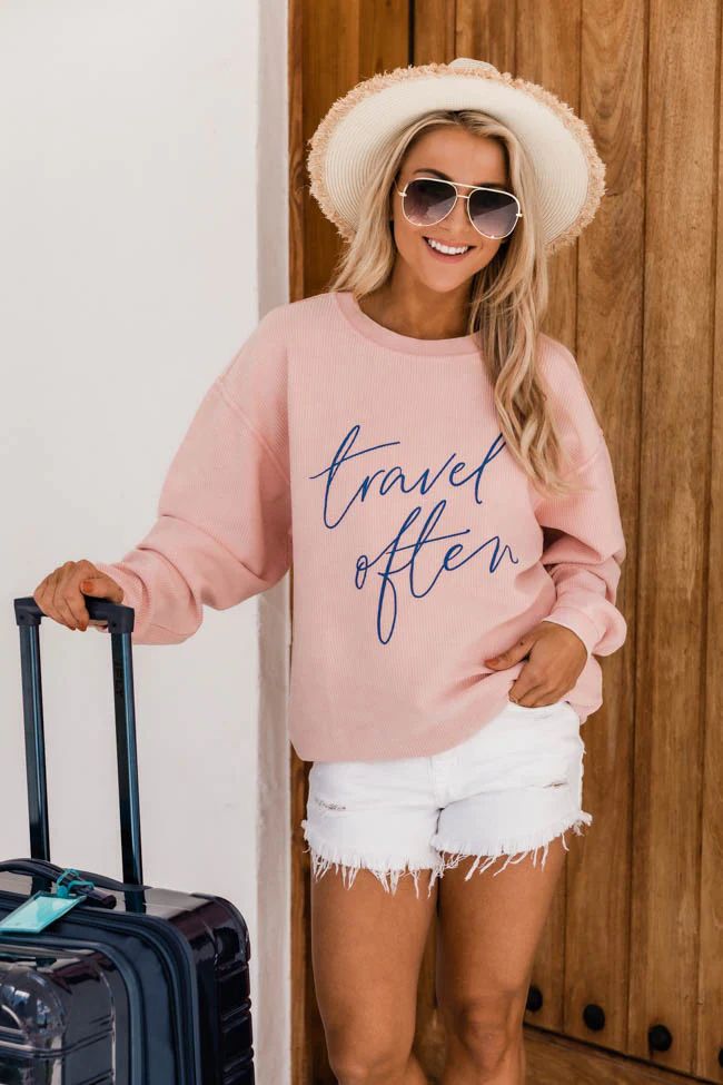 Travel Often Pink Corded Graphic Sweatshirt | The Pink Lily Boutique